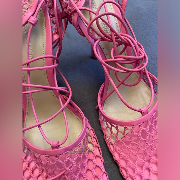 Bottega veneta pink lace up leather trimmed mesh pumps - Picture 5 of 5